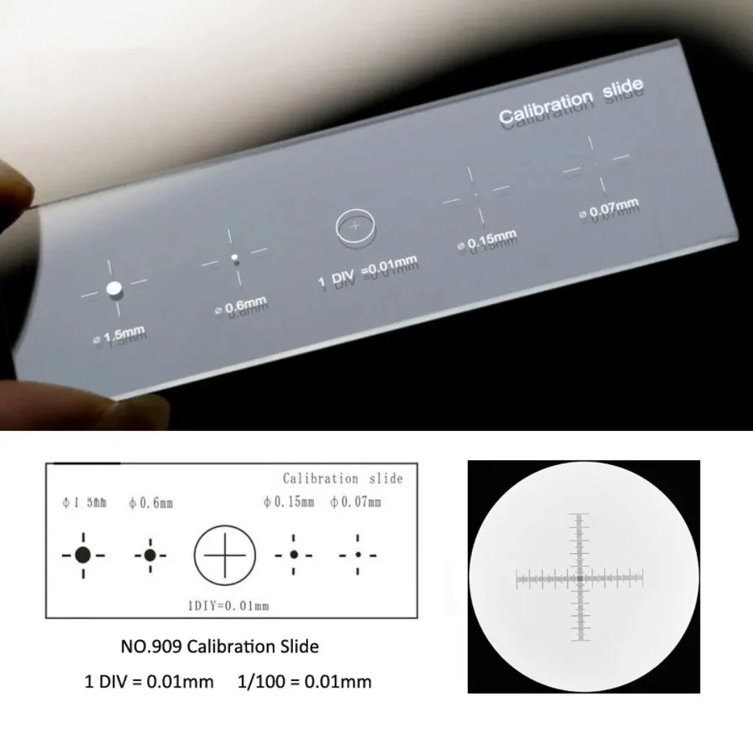 5-Scales 0.01mm Reticle Micrometer Crosshair Glass Microscope Slides