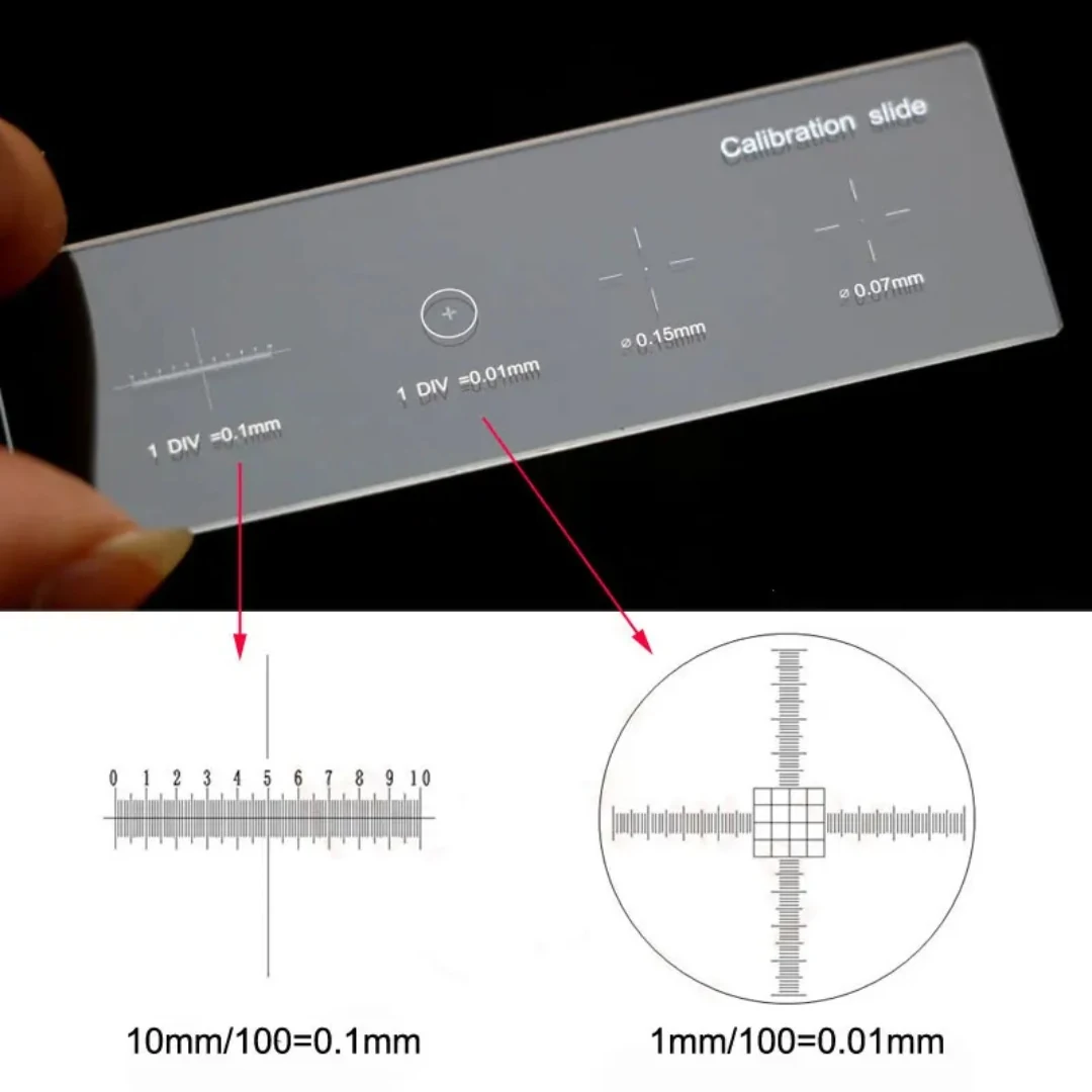 4-Scales 0.01mm Reticle Microscope Calibrating Ruler Multifunctional
