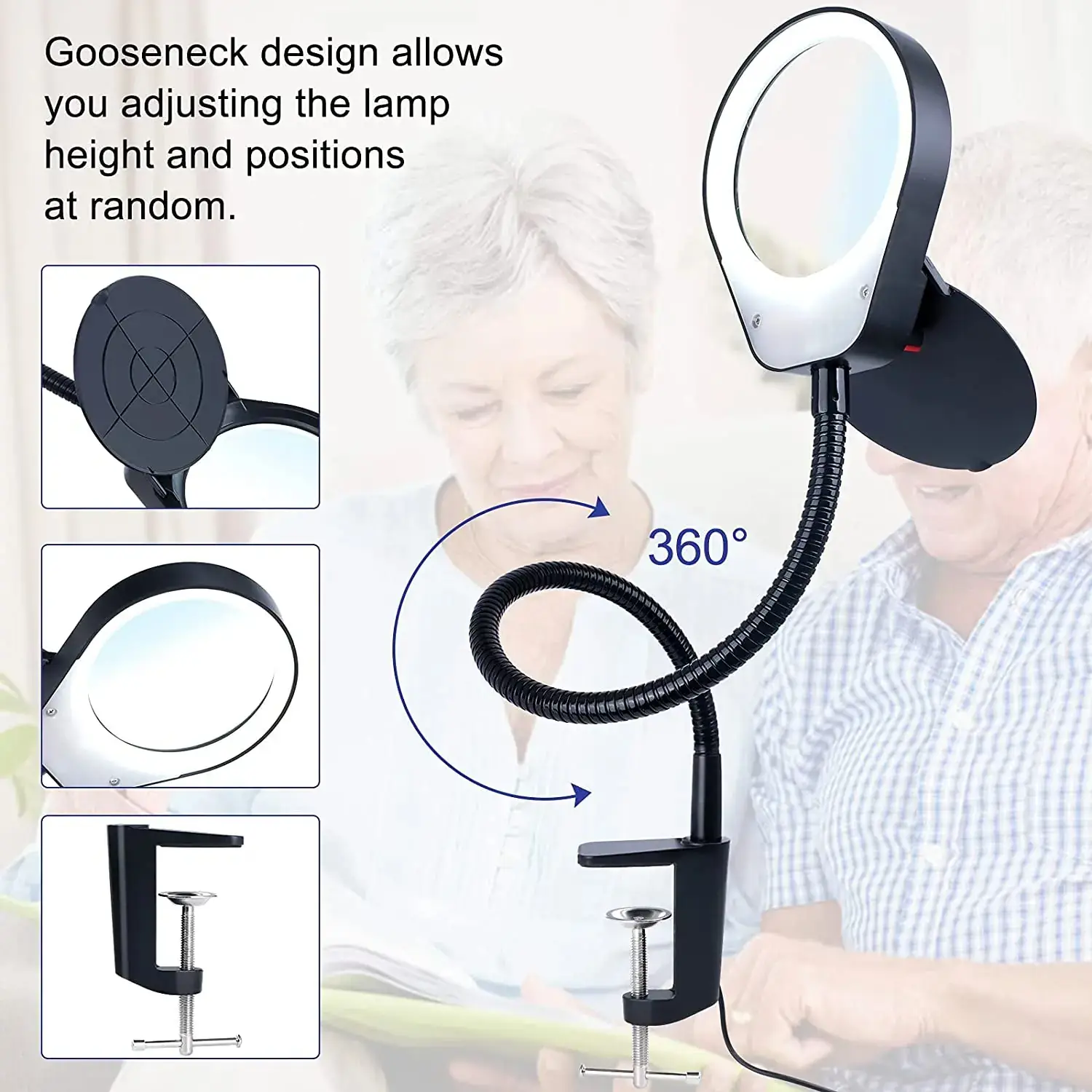 AM-7S 8x15x 3x10x 5x Flexible Clamp-on Table Lamp Magnifier Glass