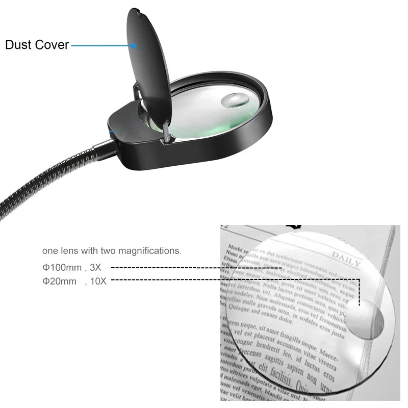 AM-8S 8x15x LED Desk Lamp Real Glass Magnifying Glass Flex Arm