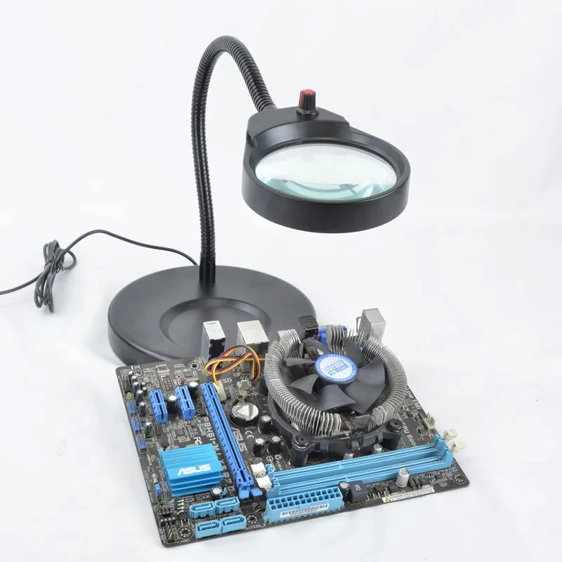AM-8S 8x15x LED Desk Lamp Real Glass Magnifying Glass Flex Arm
