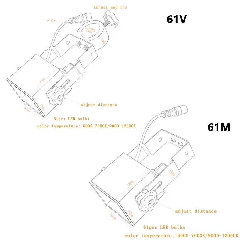 Adjustable 61 LED Microscope Side Light 25/32mm Square Lamp