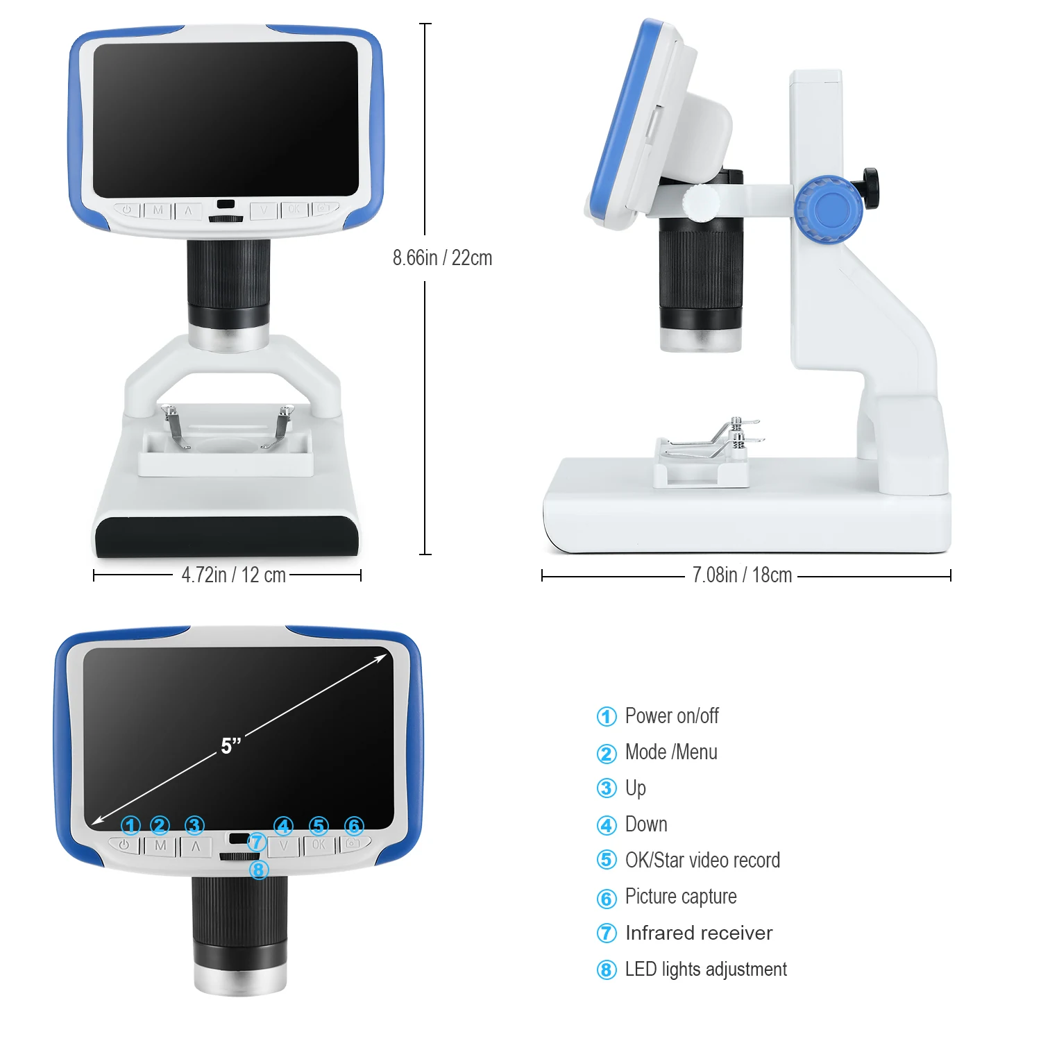 MD205 2M 200X 5” Children LCD Digital Microscope JPG/AVI