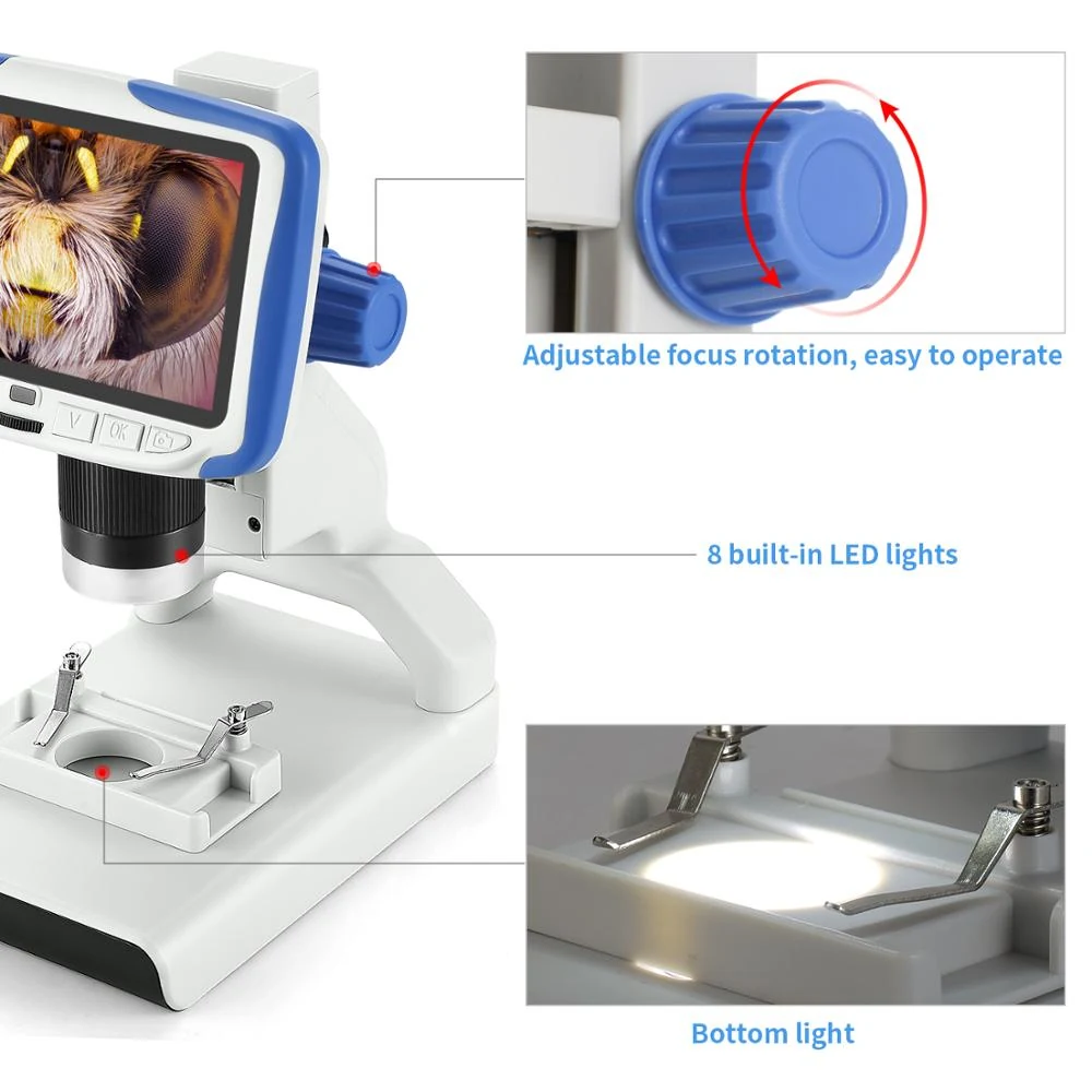 MD205 2M 200X 5” Children LCD Digital Microscope JPG/AVI