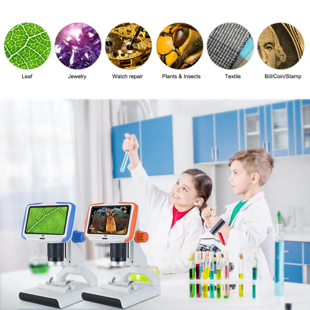 MD205 2M 200X 5” Children LCD Digital Microscope JPG/AVI